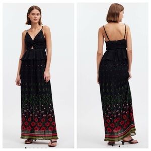 Sabina Musayev Selina Maxi Dress Black Floral Pleated Evening Cocktail Womens XS